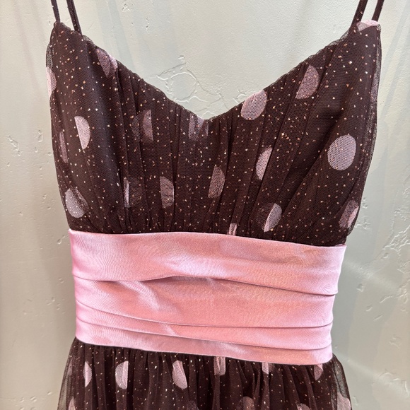 Sparkly Polkadot Party Dress in Brown & Pink - Picture 2 of 4